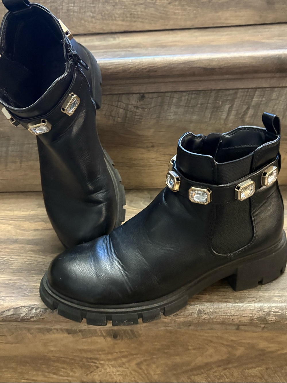 Steve Madden Black Jeweled Chelsea Ankle Boots